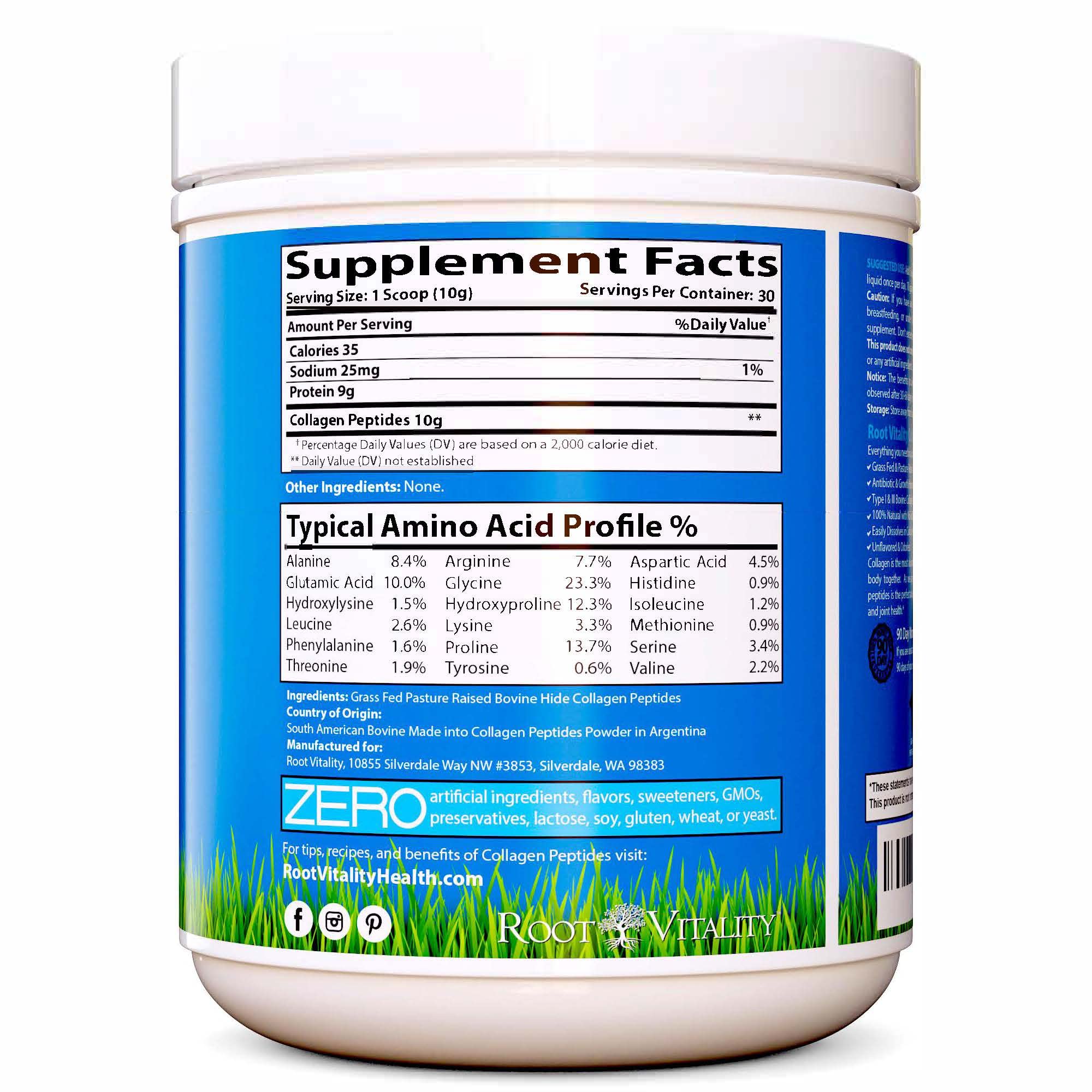 Root Vitality Collagen Peptides unflavored powder mixed in water for versatile drinks.