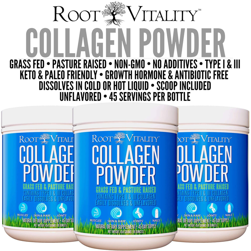Close-up of powder dissolving in water with Root Vitality label visible.