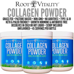 Close-up of powder dissolving in water with Root Vitality label visible.