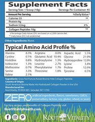 Root Vitality collagen peptides being poured into a smoothie for convenient daily boost.