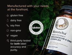 Rootcha Potent & Pure Magnesium Zinc bottle on table ready for daily use.