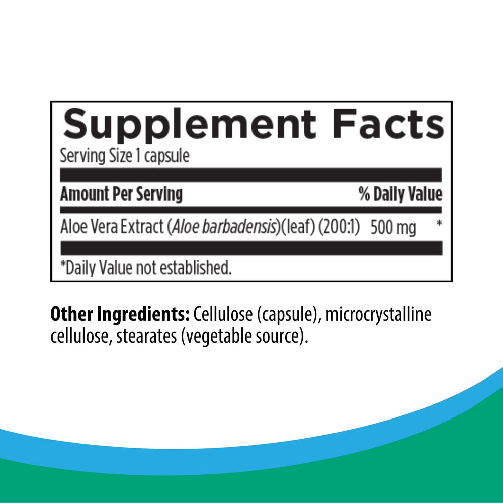 Rootcology Aloe Vera Capsules label close-up highlights ingredients