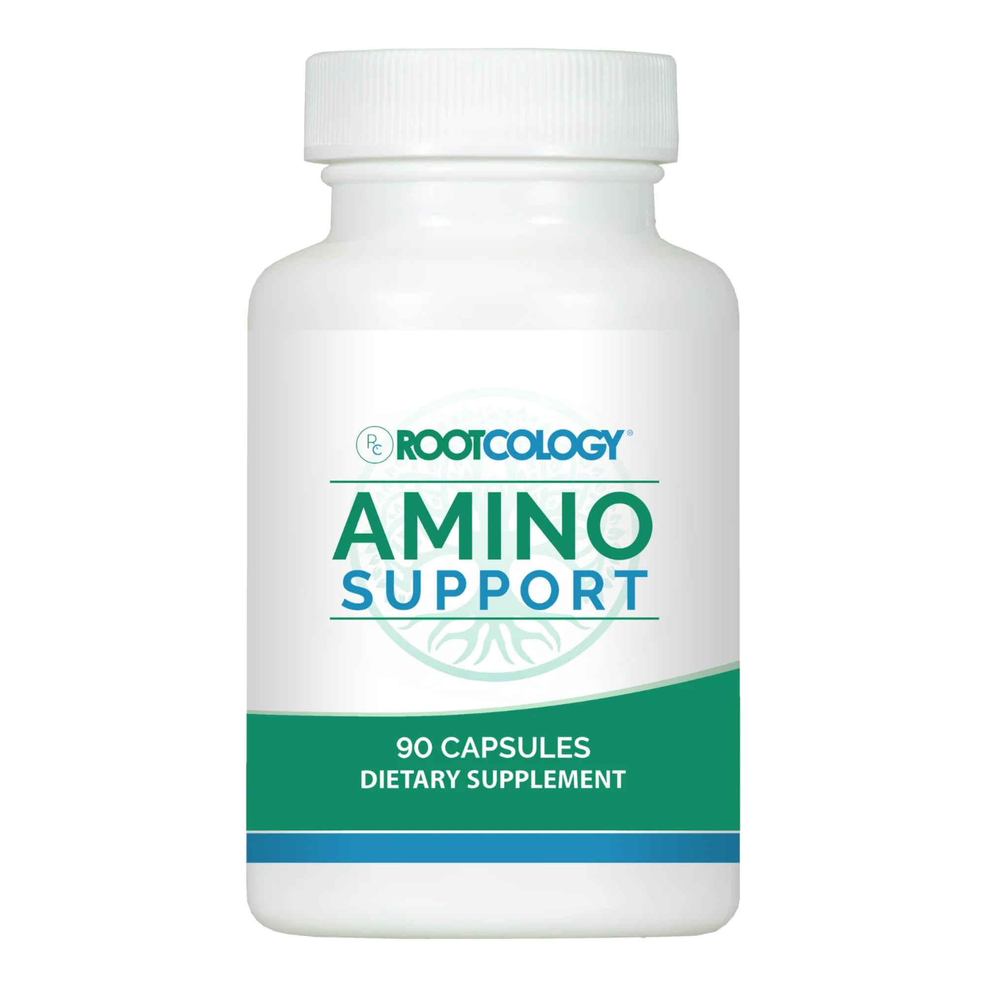 Rootcology AminoSupport bottle front view for easy daily dosing.