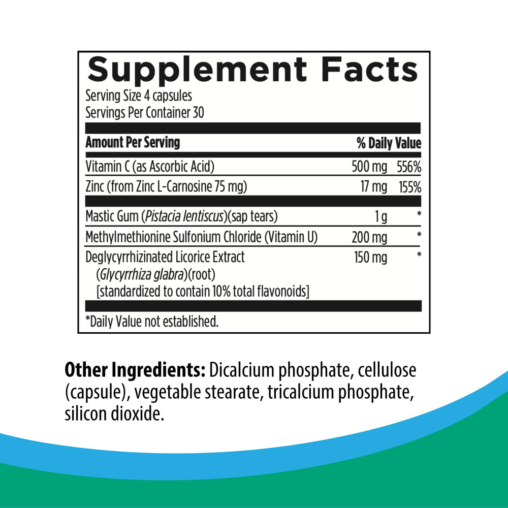 Rootcology HP Restore label closeup featuring licorice and botanical ingredients for gastric support