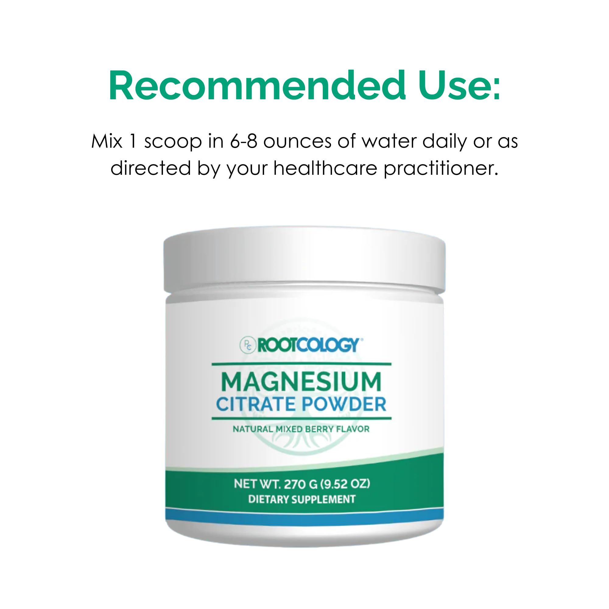 Rootcology magnesium citrate powder berry imagery, emphasizing natural mixed berry flavor