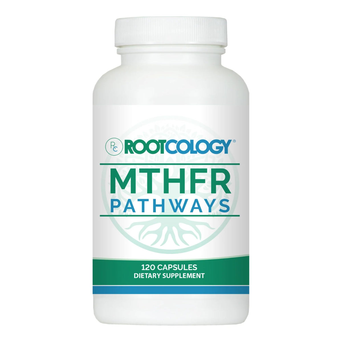 Rootcology MTHFR Pathways bottle front view supporting methylation and wellness