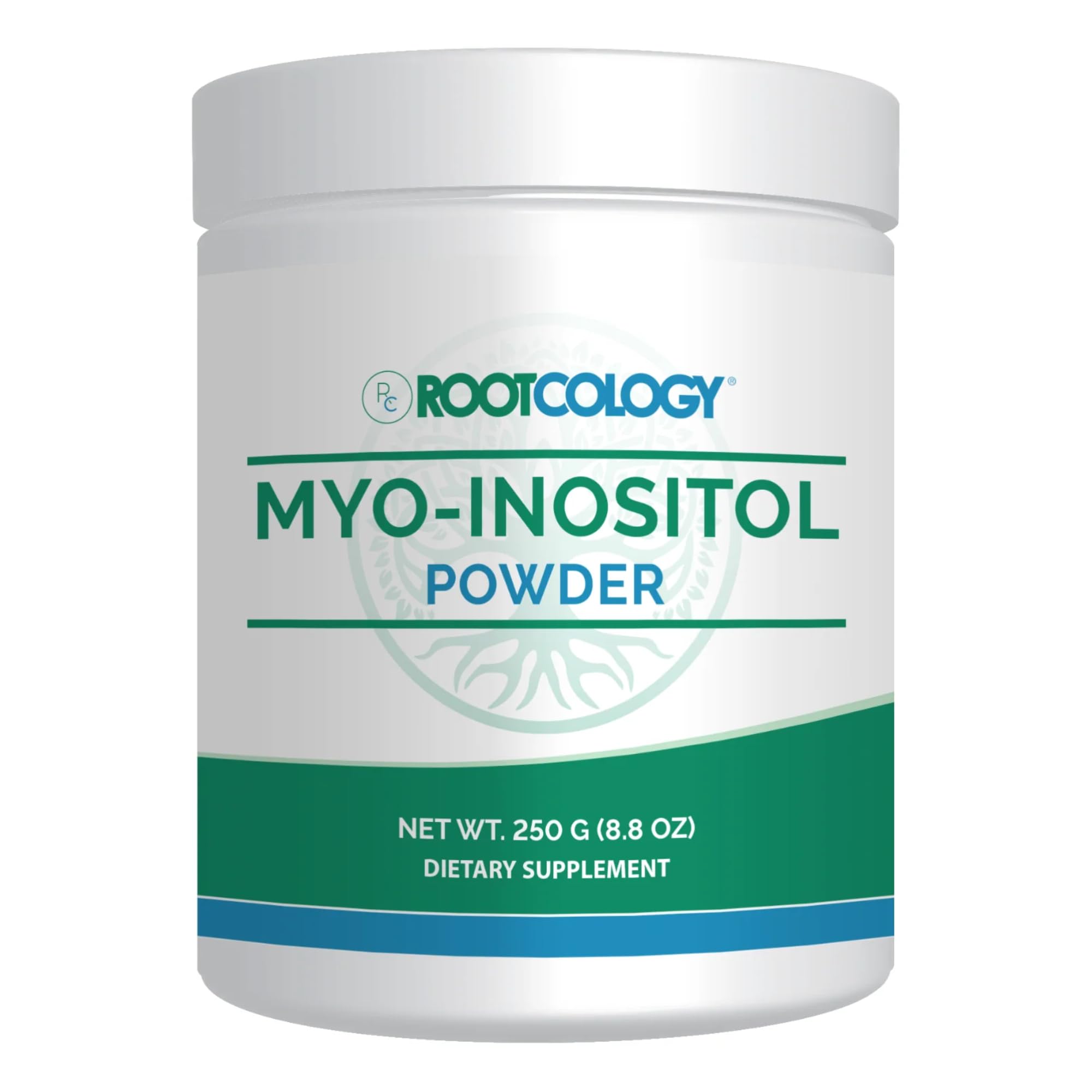 Rootcology Myo-Inositol powder bottle supports daily mood balance.