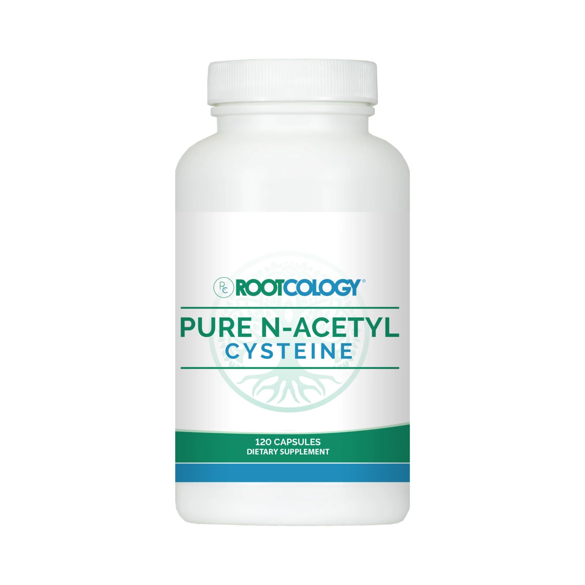 Rootcology NAC bottle front with 900 mg capsules for daily support