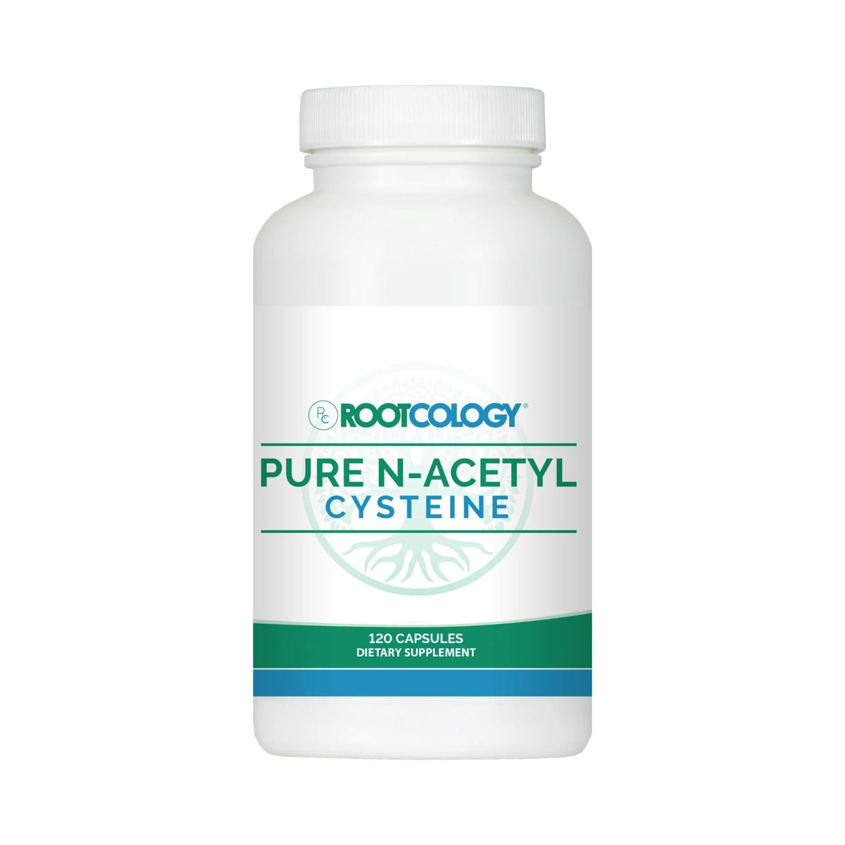 Rootcology NAC bottle front with 900 mg capsules for daily support