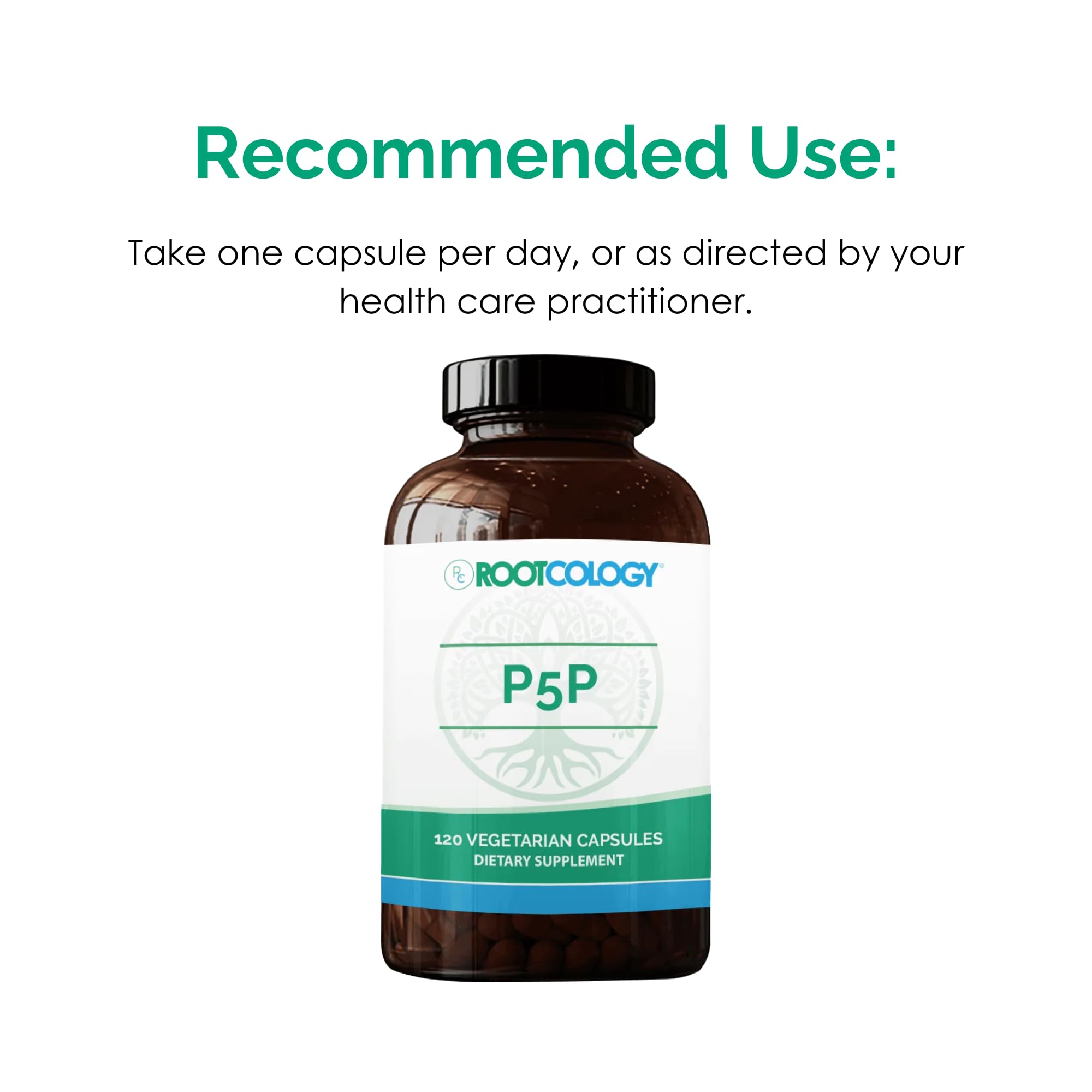 Rootcology P5P label zoom emphasizes vegetarian capsules inside