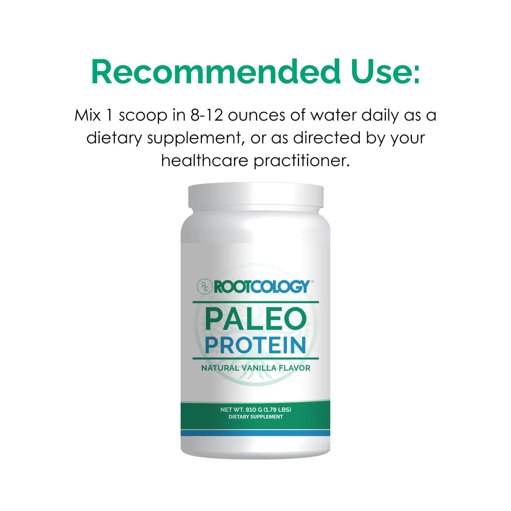 Rootcology paleo-protein-soy-free-label indicates clean sourcing and allergy-friendly choice