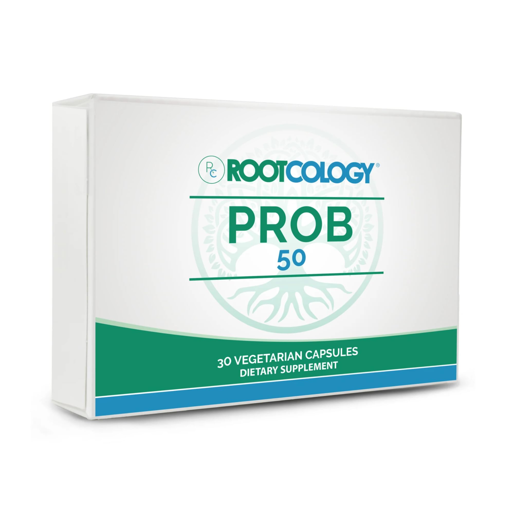 Rootcology Prob50 bottle cap close-up highlighting premium packaging for freshness