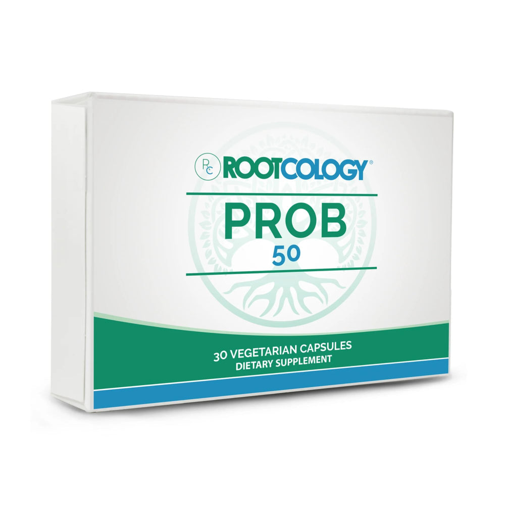 Rootcology Prob50 bottle cap close-up highlighting premium packaging for freshness