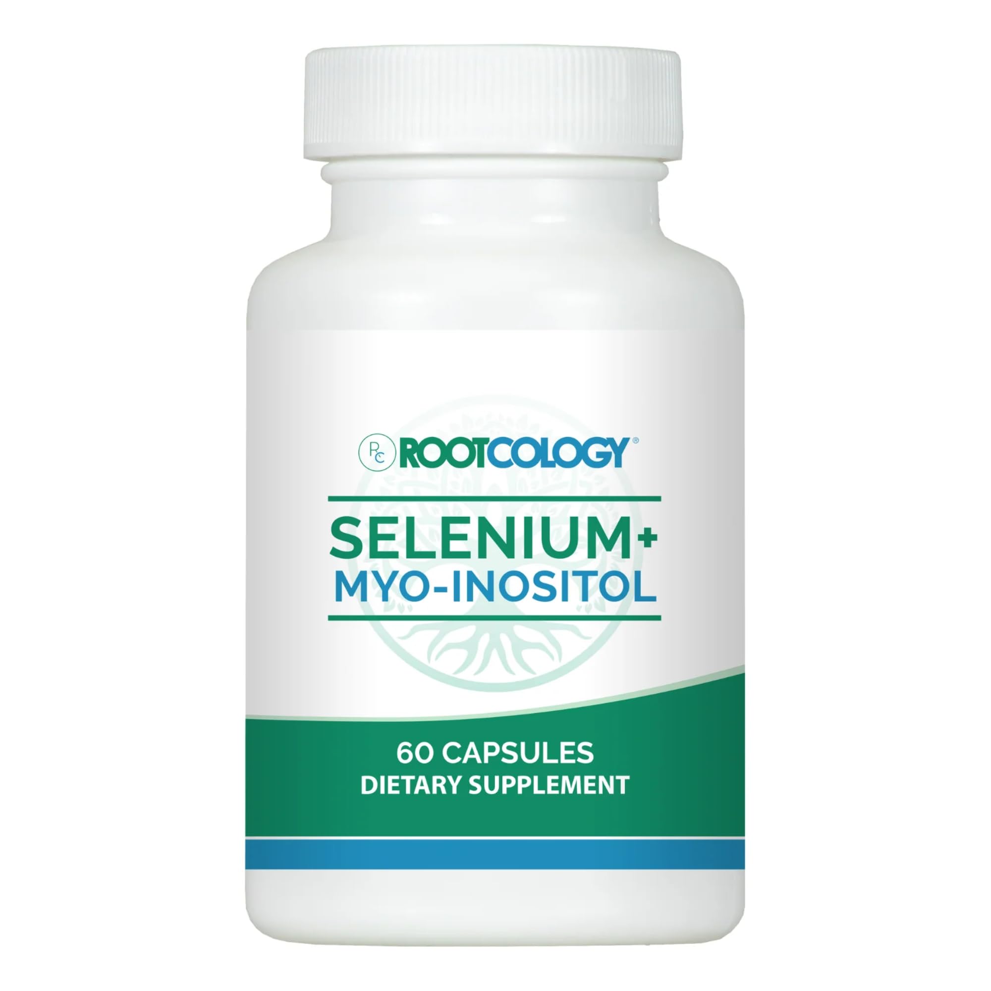 Rootcology Selenium + Myo-Inositol bottle ready for daily dosing to support balance.