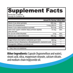 Rootcology Thyroid Conversion Support label closeup highlighting a clean, allergen-free formula.