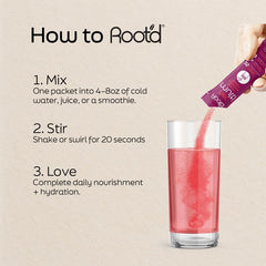 Root'd drink mix stirred into water for convenient daily nutrition