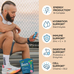 Root’d Multivitamin Powder for Men can be mixed into juice or smoothies for versatility.