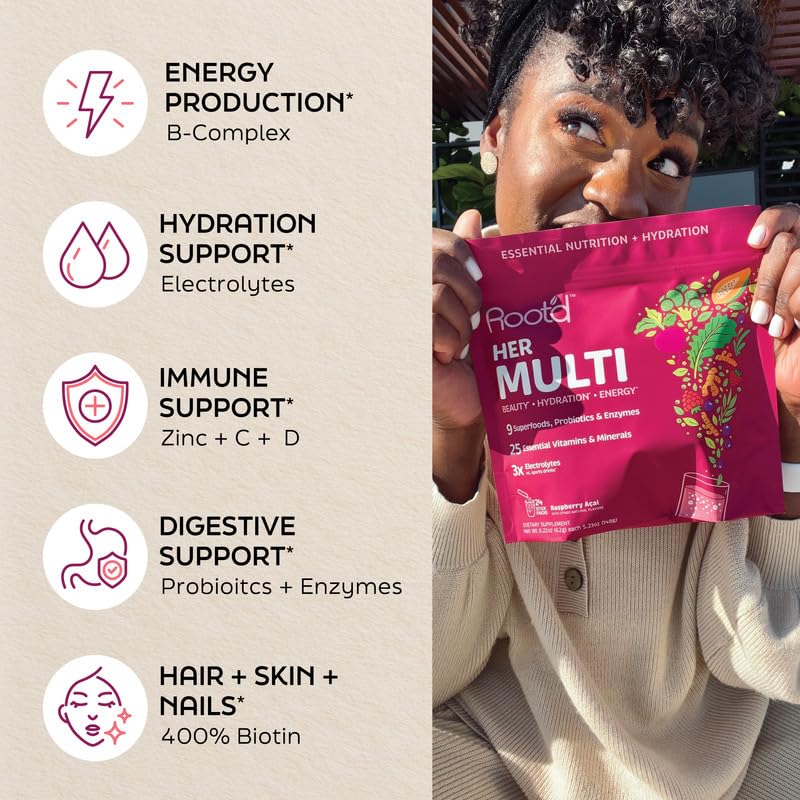 Root'd organic nine-superfoods blend highlighted beside the bottle