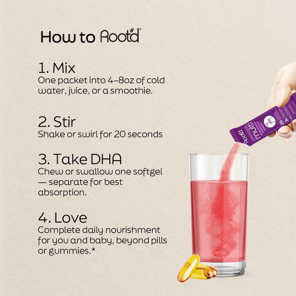 Root'd prenatal powder scoop measures precise daily dosage