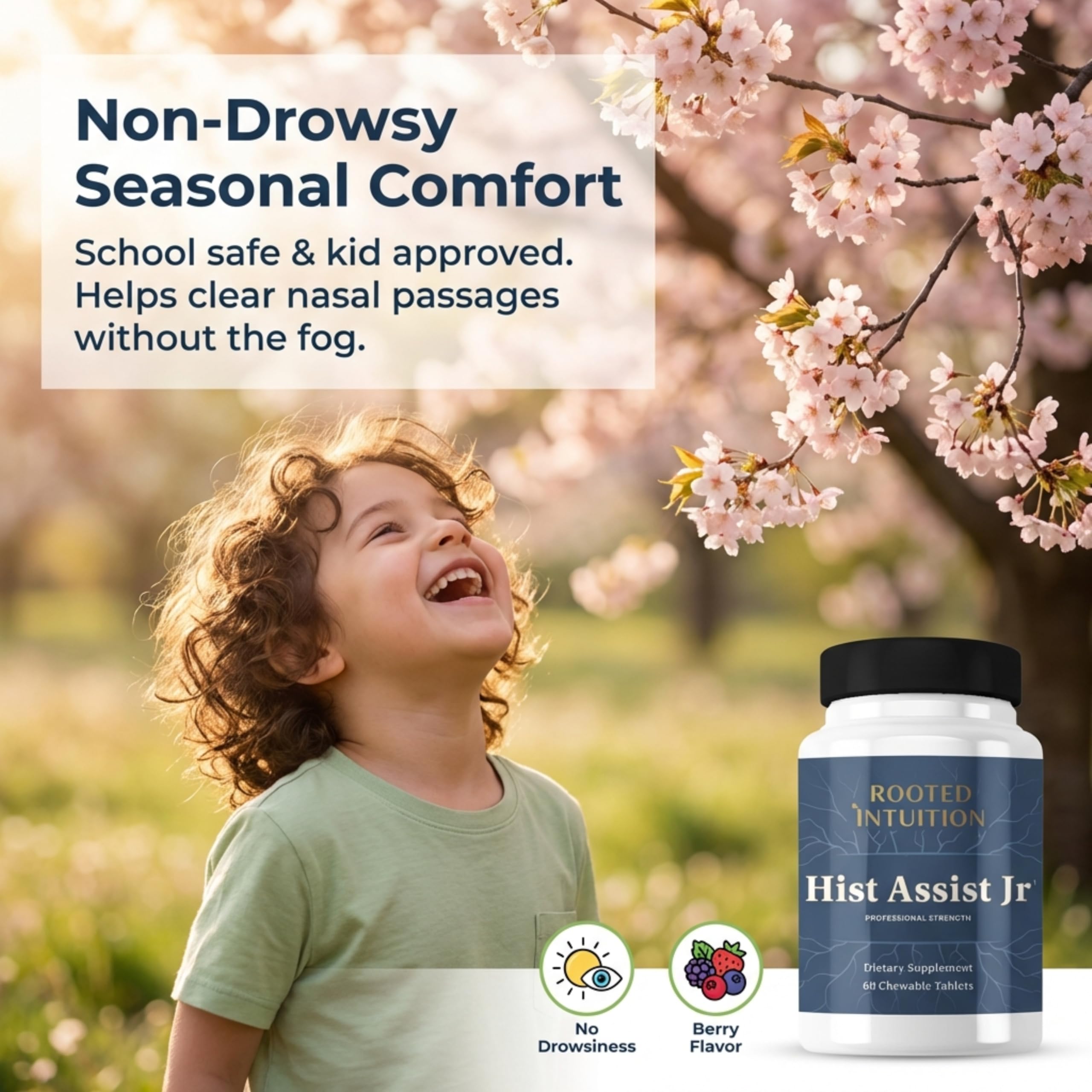 Rooted Intuition Hist Assist Jr berry-chewables dissolving quickly for easy daily use