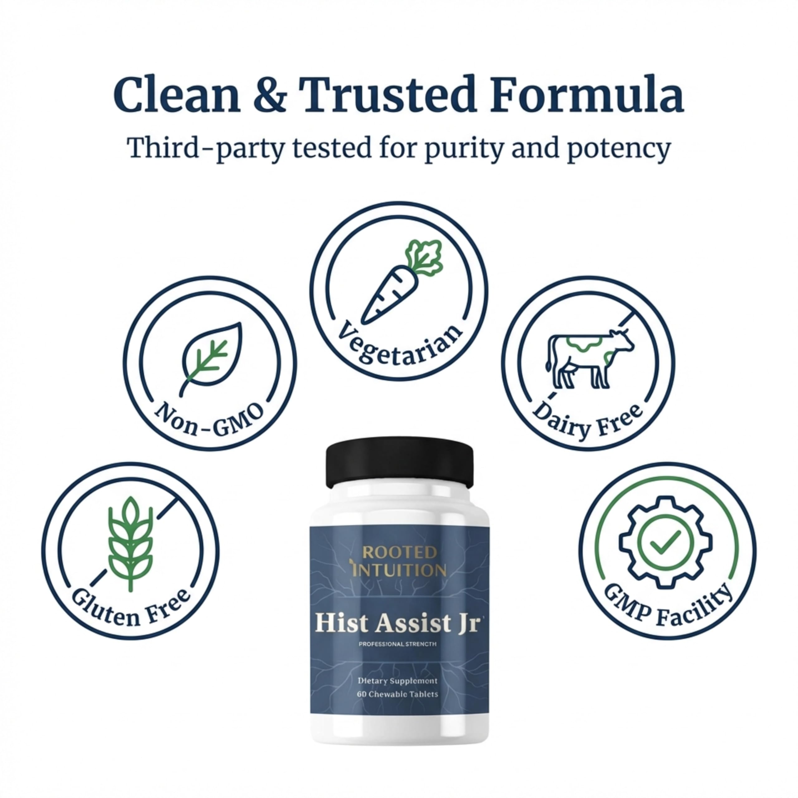 Rooted Intuition Hist Assist Jr vitamin C illustration emphasizes immune-support value