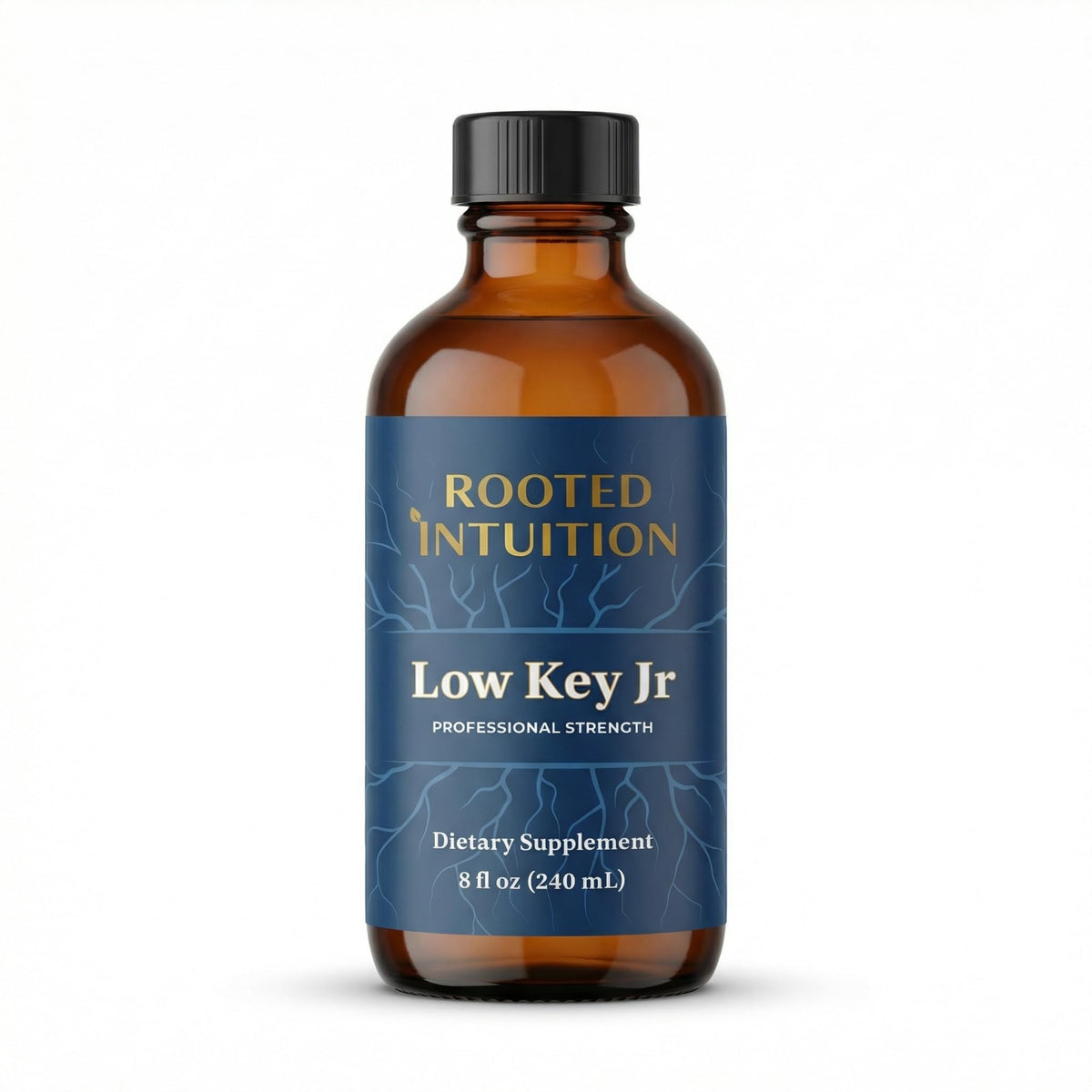 Rooted Intuition Low Key Jr bottle with berry flavor supports calm focus during class