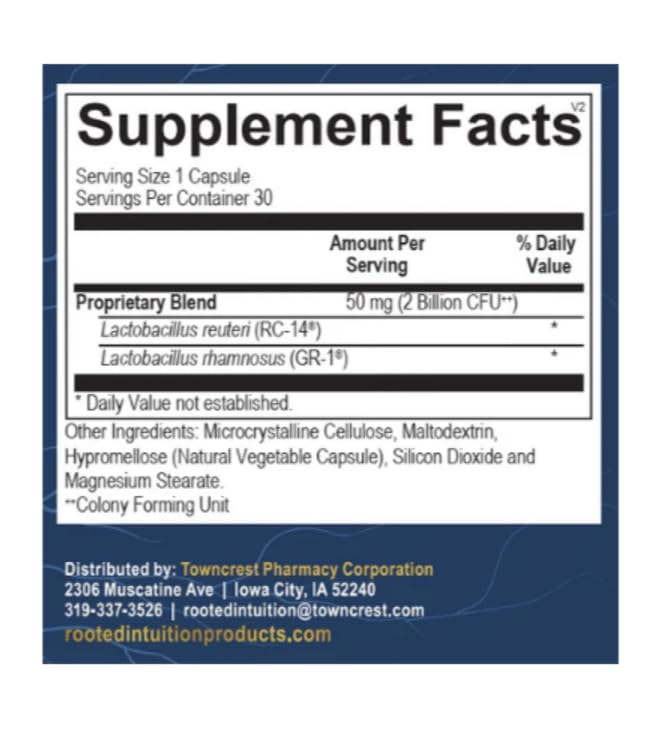 Rooted Intuition Women's Probiotic on a shelf beside wellness products