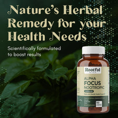 Rootful Mind Alpha Focus glass of water with capsules implies easy daily intake.