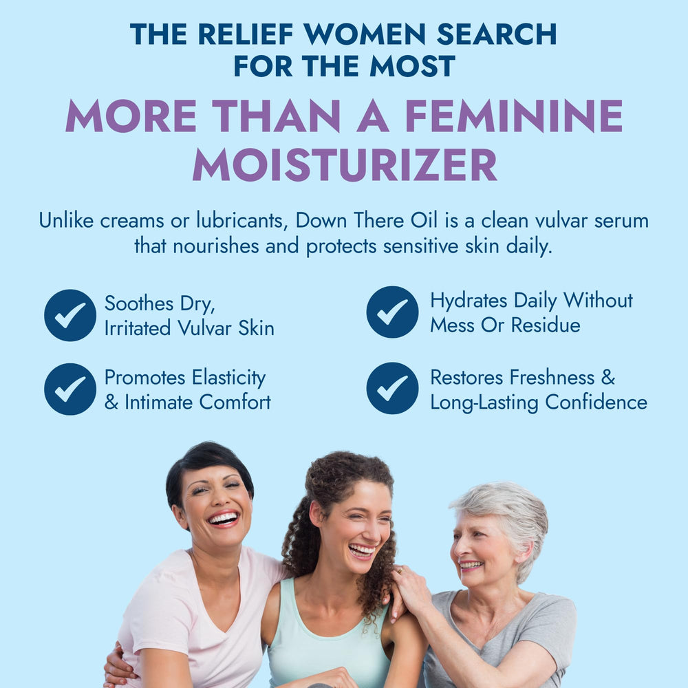 Rootganic Down There Oil shown as part of a daily morning and night routine.