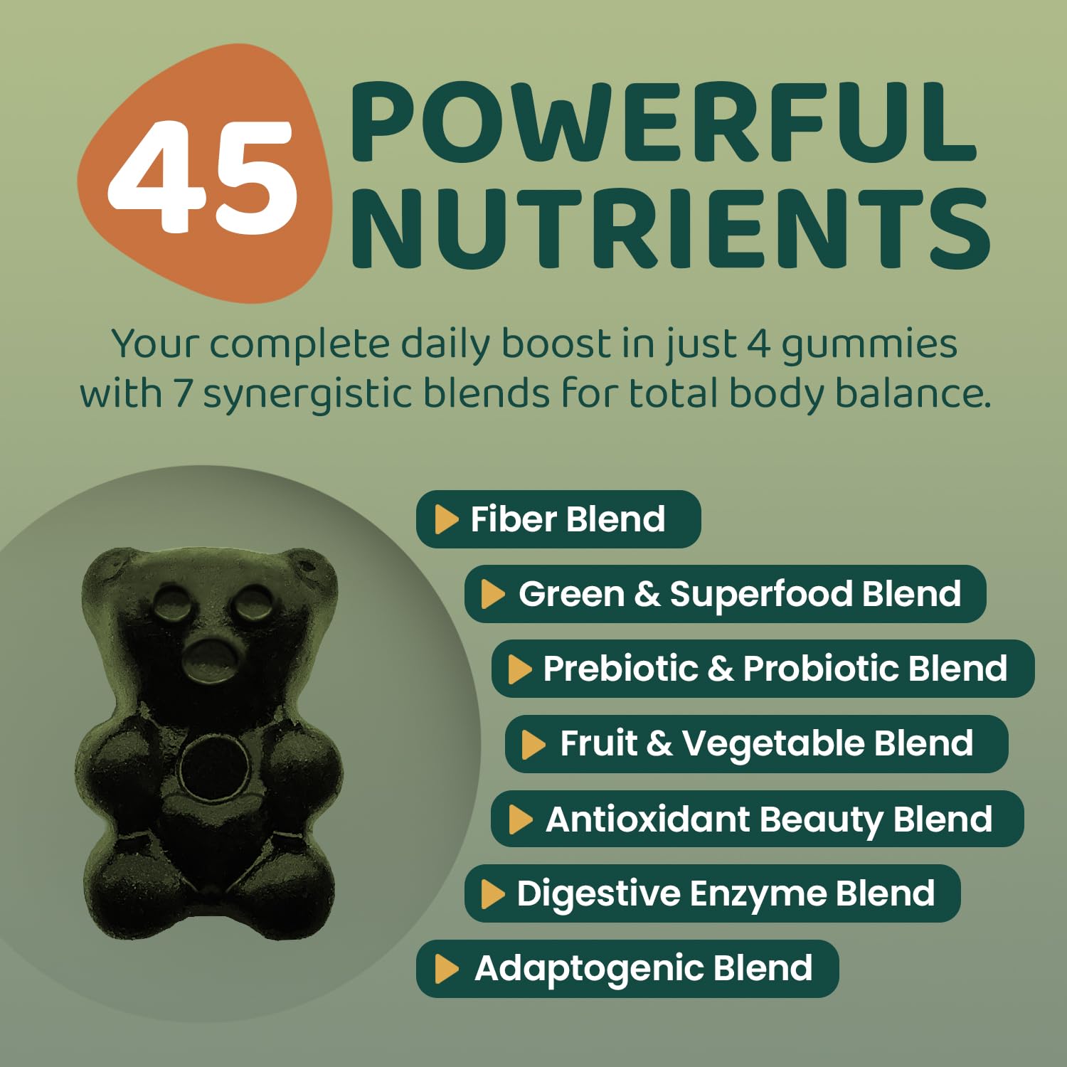 ROOTI Super Greens Gummies bottle side highlighting convenient packaging