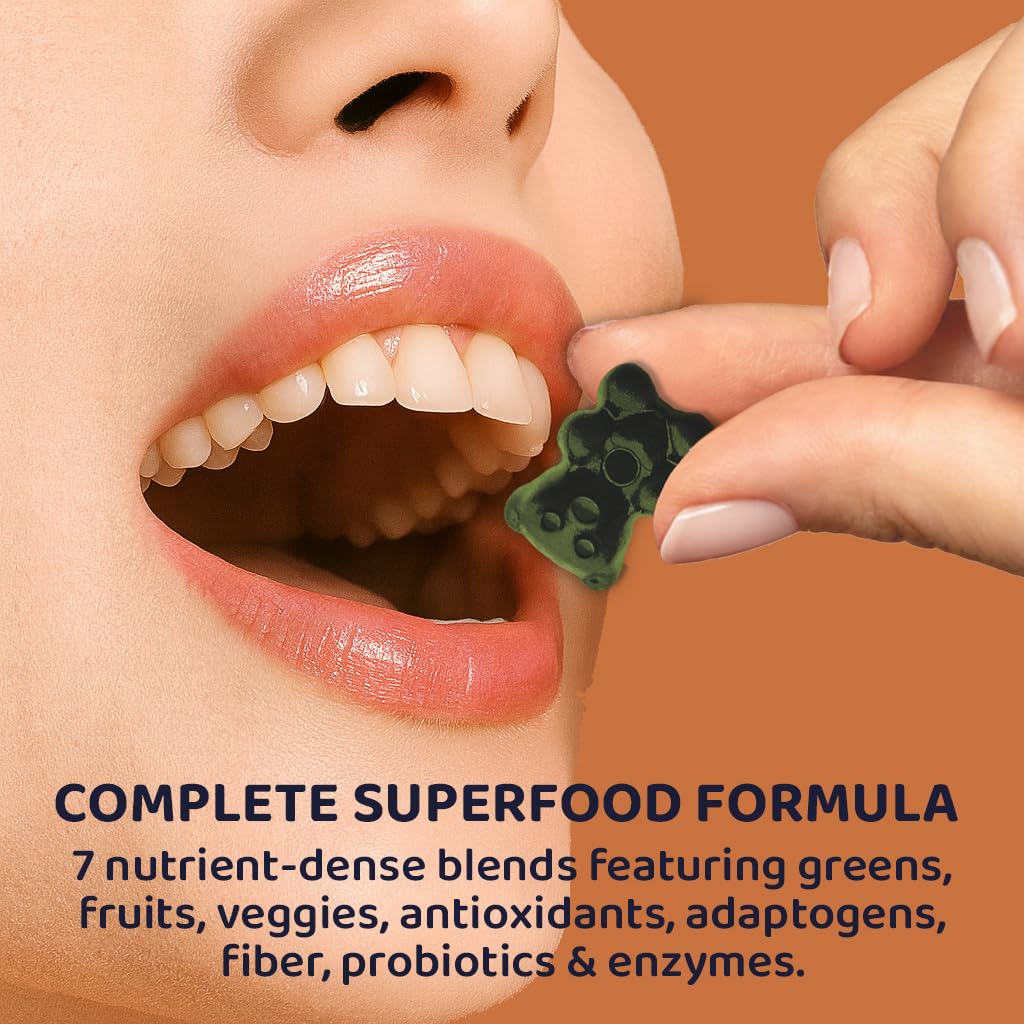 ROOTI Super Greens Gummies green apple flavor image suggesting tasty snacking