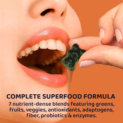 ROOTI Super Greens Gummies green apple flavor image suggesting tasty snacking