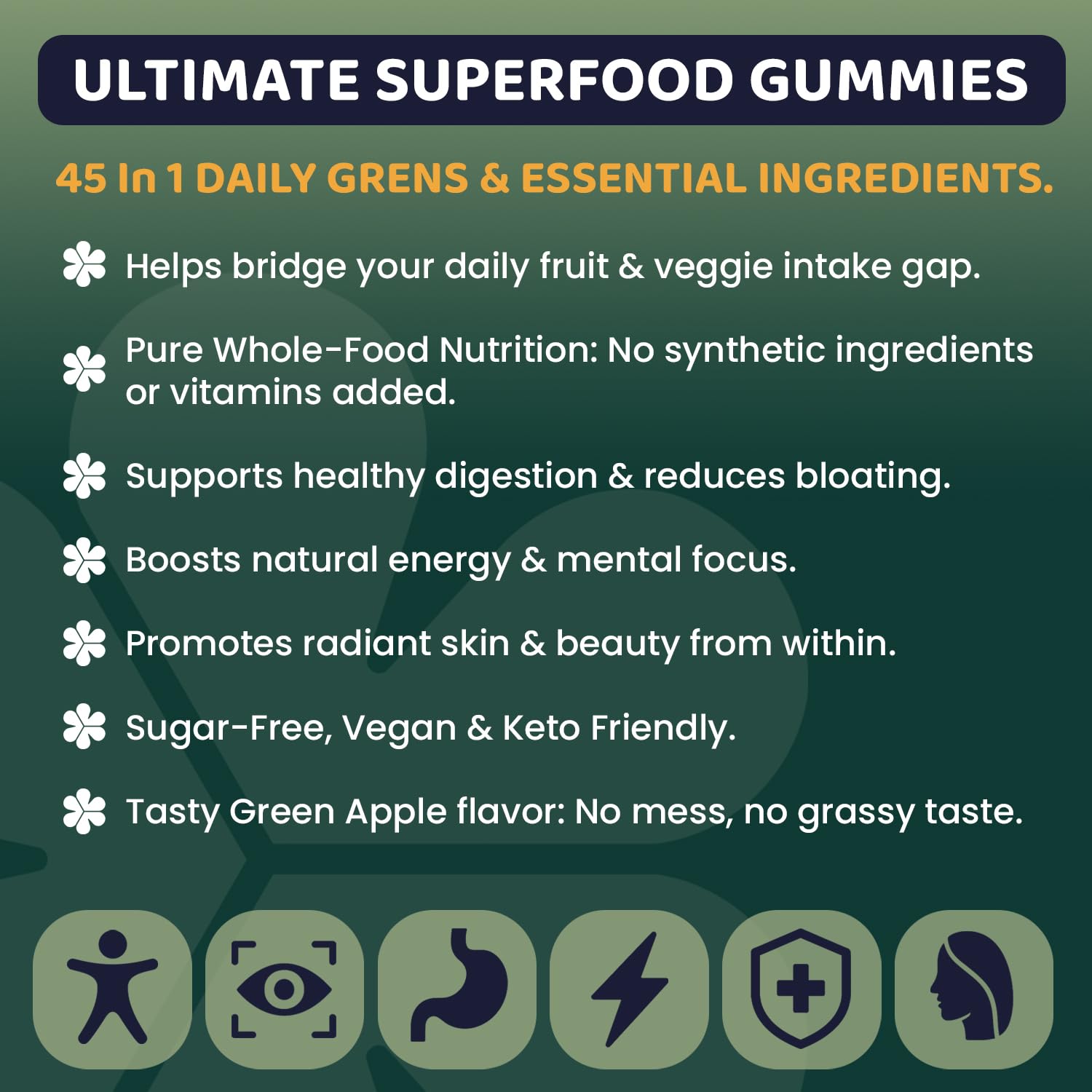 ROOTI Super Greens Gummies serving size shown for easy daily intake