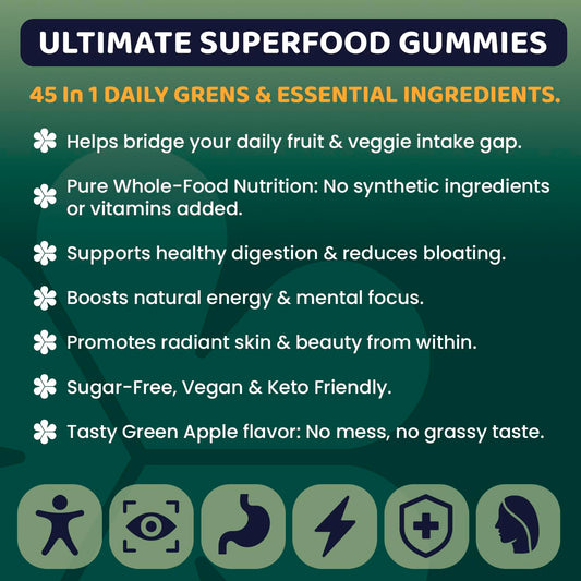 ROOTI Super Greens Gummies serving size shown for easy daily intake