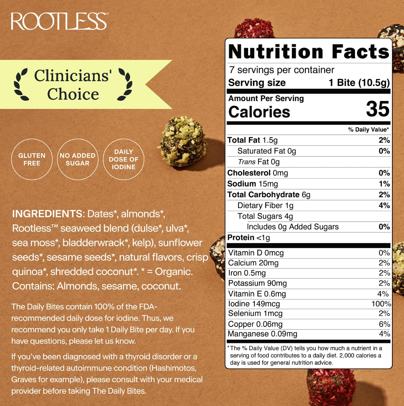 Rootless Seaweed Daily Bites Coconut Chai ingredients highlight plant-based nutrition