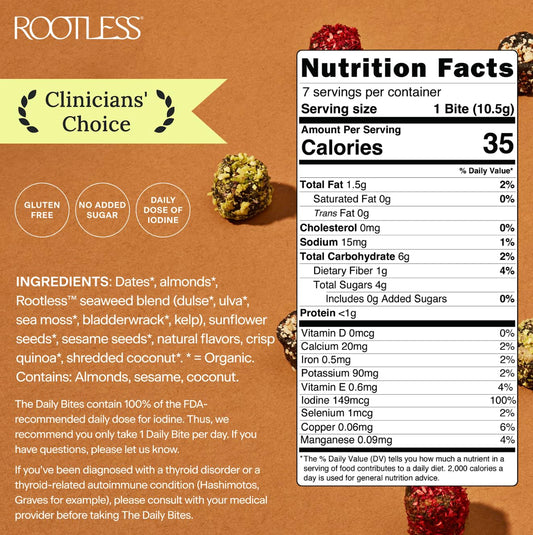 Rootless Seaweed Daily Bites Coconut Chai ingredients highlight plant-based nutrition
