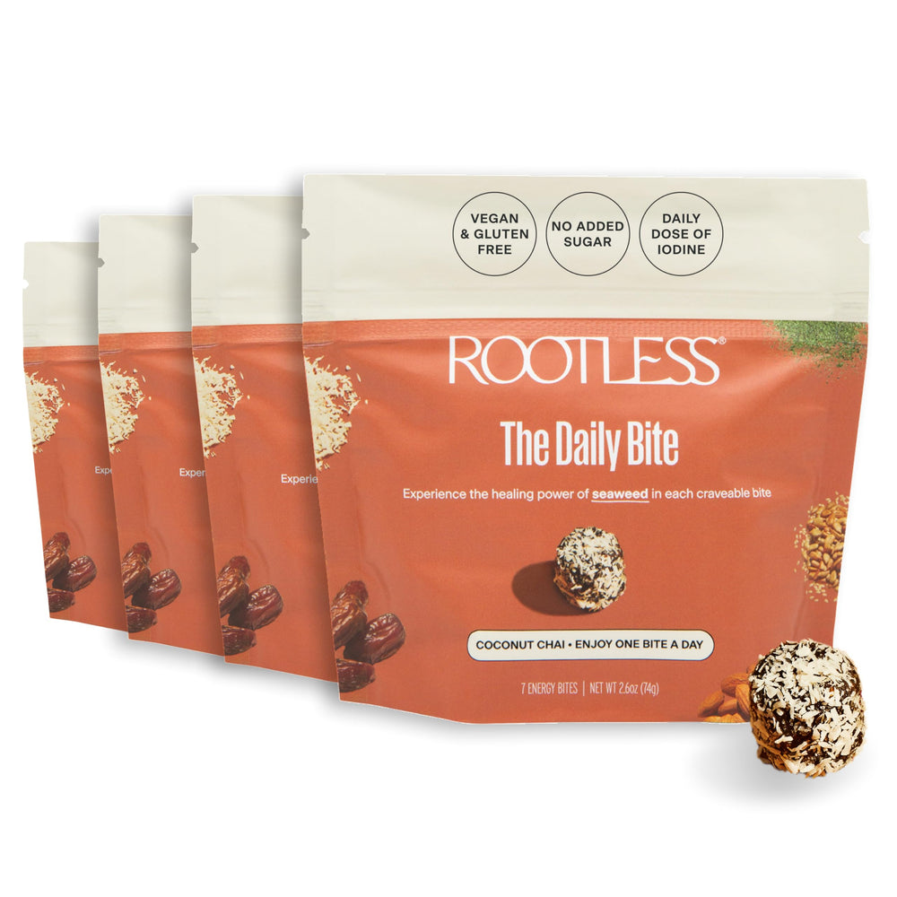 Rootless Seaweed Daily Bites Coconut Chai pack front promotes daily wellness ritual