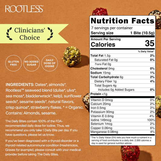 Rootless Seaweed Daily Bites Double Strawberry serving bowl highlights a nutrient-dense bite