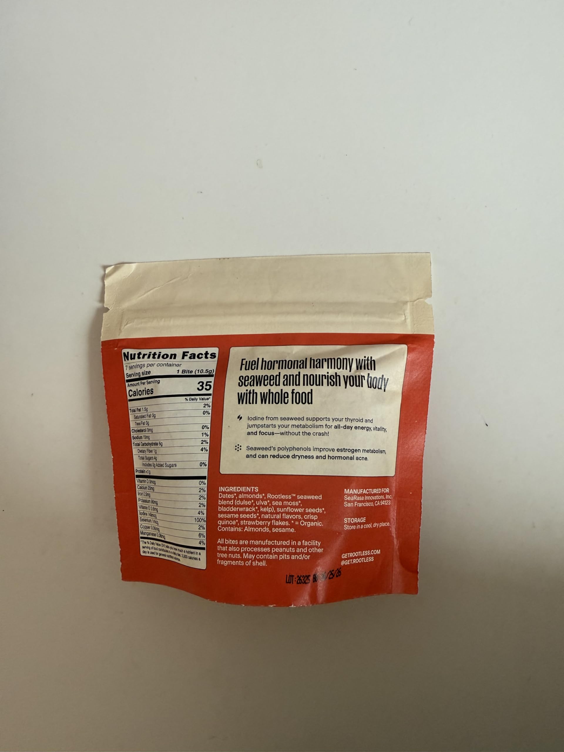 Rootless Seaweed Daily Bites unopened pack close-up for easy daily storage