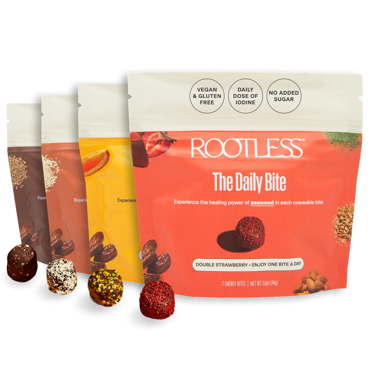 Rootless Seaweed Daily Bites front bottle label for daily nourishment and balance.