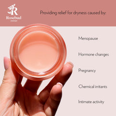 Rosebud Woman Honor balm application scene emphasizing soothing, long-lasting moisture.