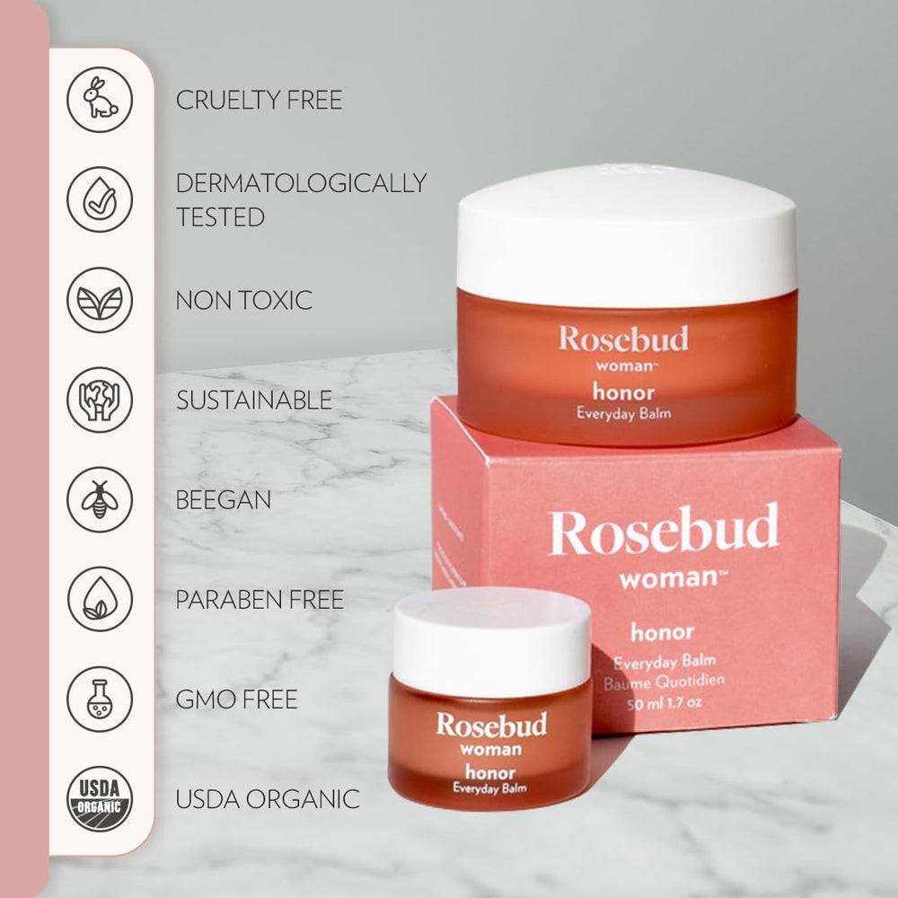 Daily-use ritual with Rosebud Woman Honor balm for intimate comfort.