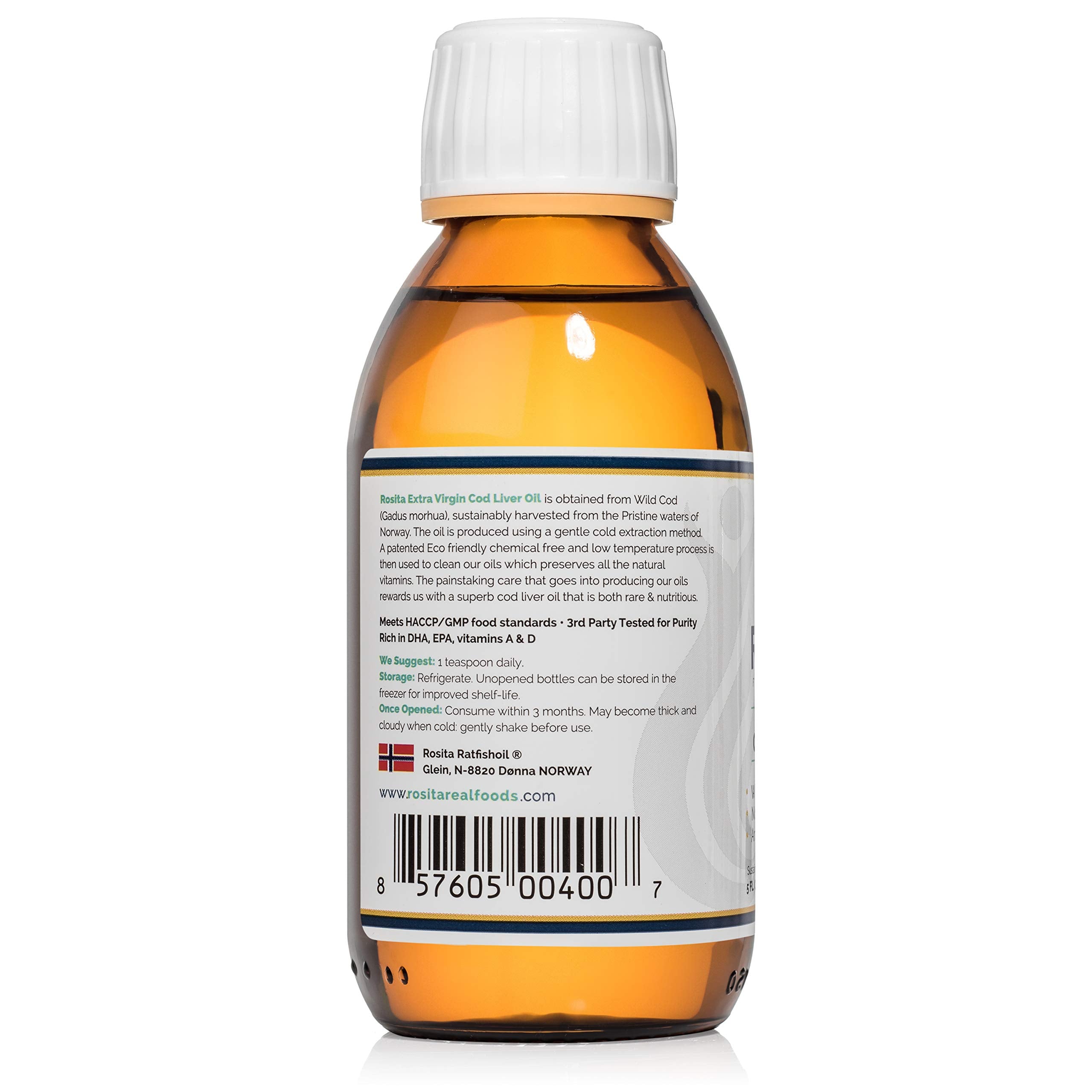 Rosita Real Foods cod liver oil with spoon for family-friendly dosing.