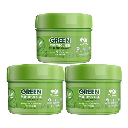 Ross D’Elen Green Menthol Gel jar front view for a refreshing, cooling sensation.