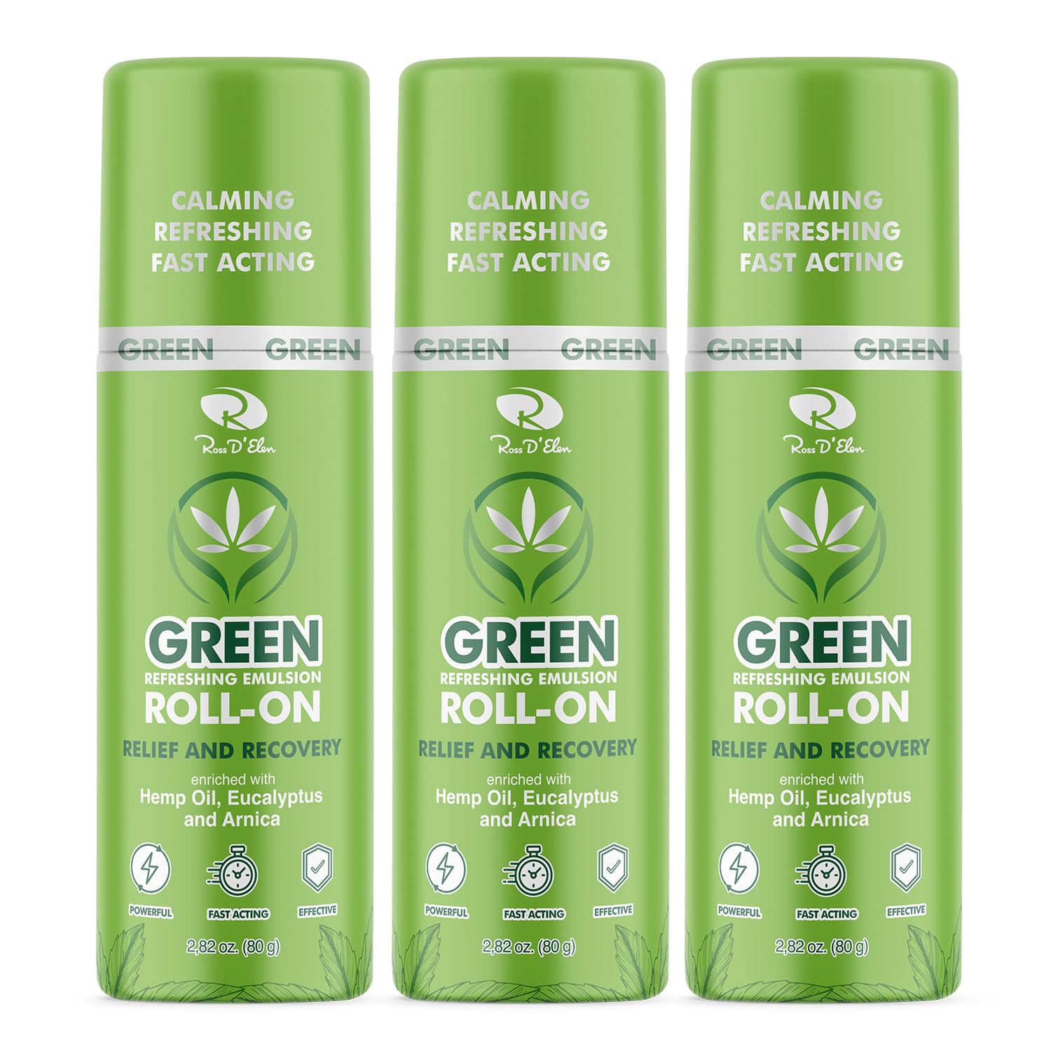 ROSS D'ELEN Green Menthol Roll-On 3-Pack delivers portable refreshing cooling for daily use.