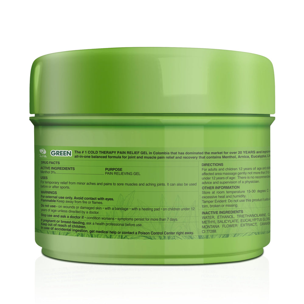 Ingredients include menthol, arnica, eucalyptus, and limonene for a refreshing cooling sensation.