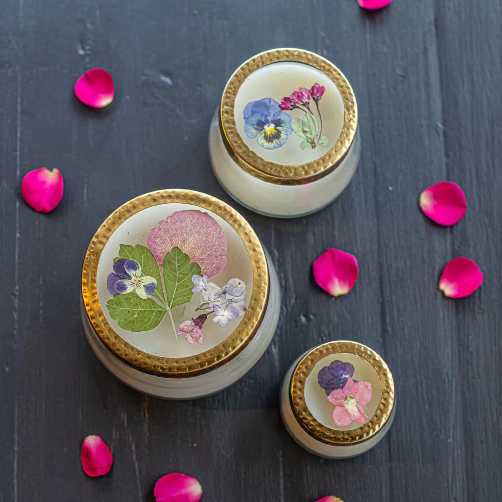 Compact 5oz Rosy Rings Blushing Rosewood candle ideal for small spaces and long fragrance