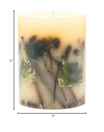 Rosy Rings Forest Round Candle in a glass vessel complements modern decor.