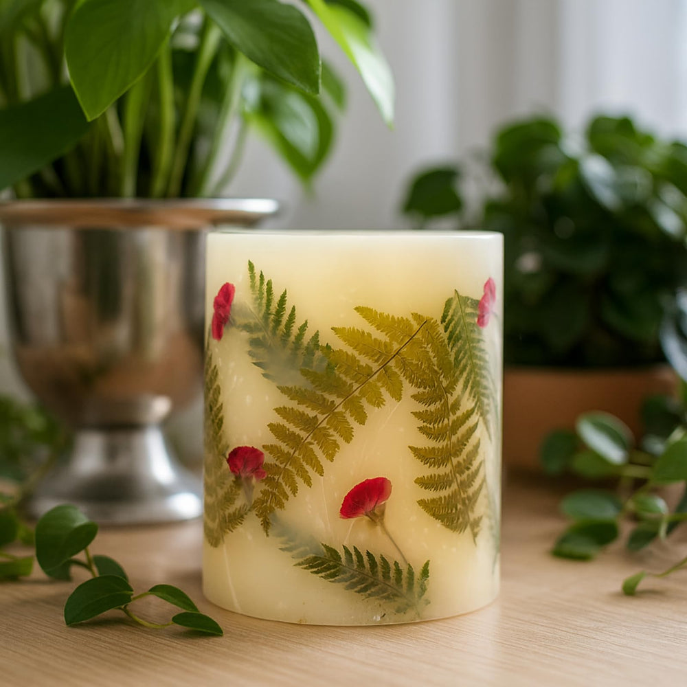 Botanical inclusions create a decorative accent with fragrance