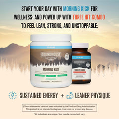ROUNDHOUSE PROVISION Morning Kick ingredient icons showcase ashwagandha, collagen, probiotics